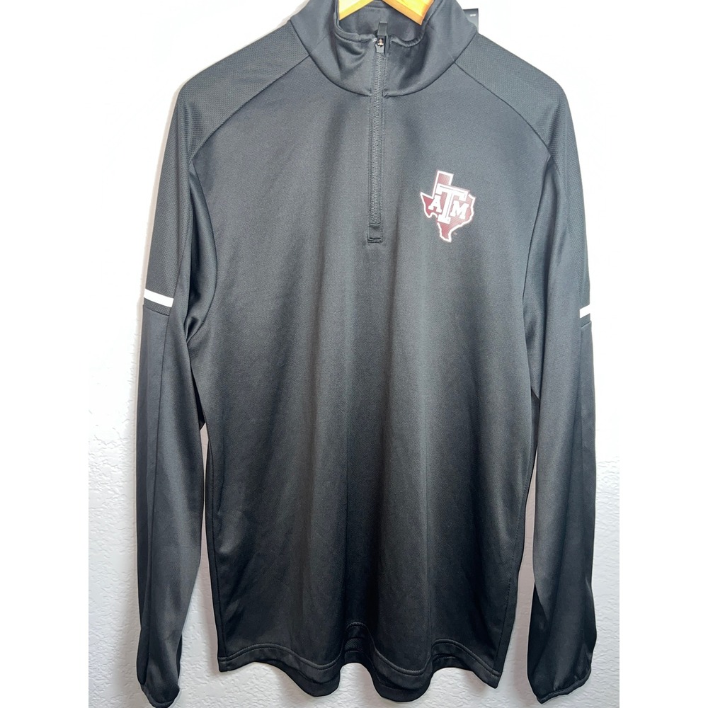 Adidas Texas A&M Aggies Mens Medium Black Climalite 1/4 Zip Pullover Jacket NEW